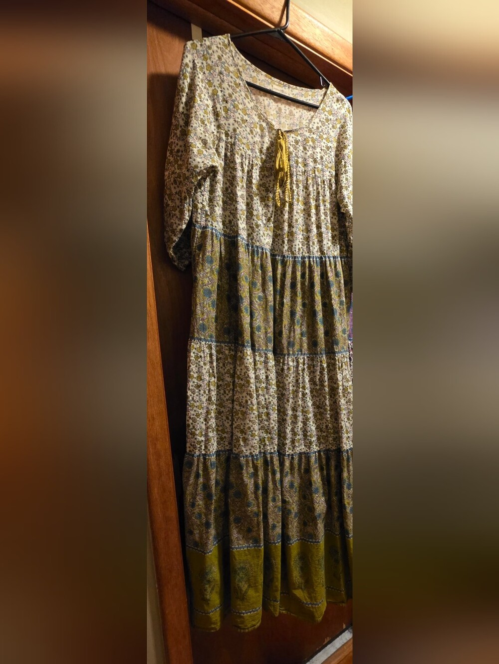 NATURAL LIFE Auguste Olive/ Mustard & Turquoise Floral Tiered Maxi Dress